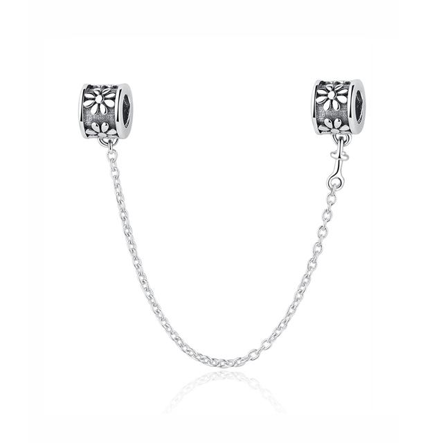 Original 100% 925 Sterling Silver Bead Charm Safety Chain Charms Crystals Beads Fit Bracelets Women Fashion DIY Jewelry