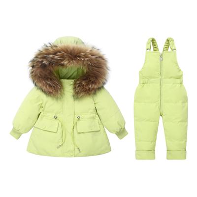 Winter Baby Down Jacket with Real Raccoon Fur Collar Thickened Coat Overalls Waterproof Suit
