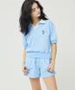 AWESOME STUDIO Color Block Collar Crop Sweatshirt Short Sleeve T-Shirt Sky Blue