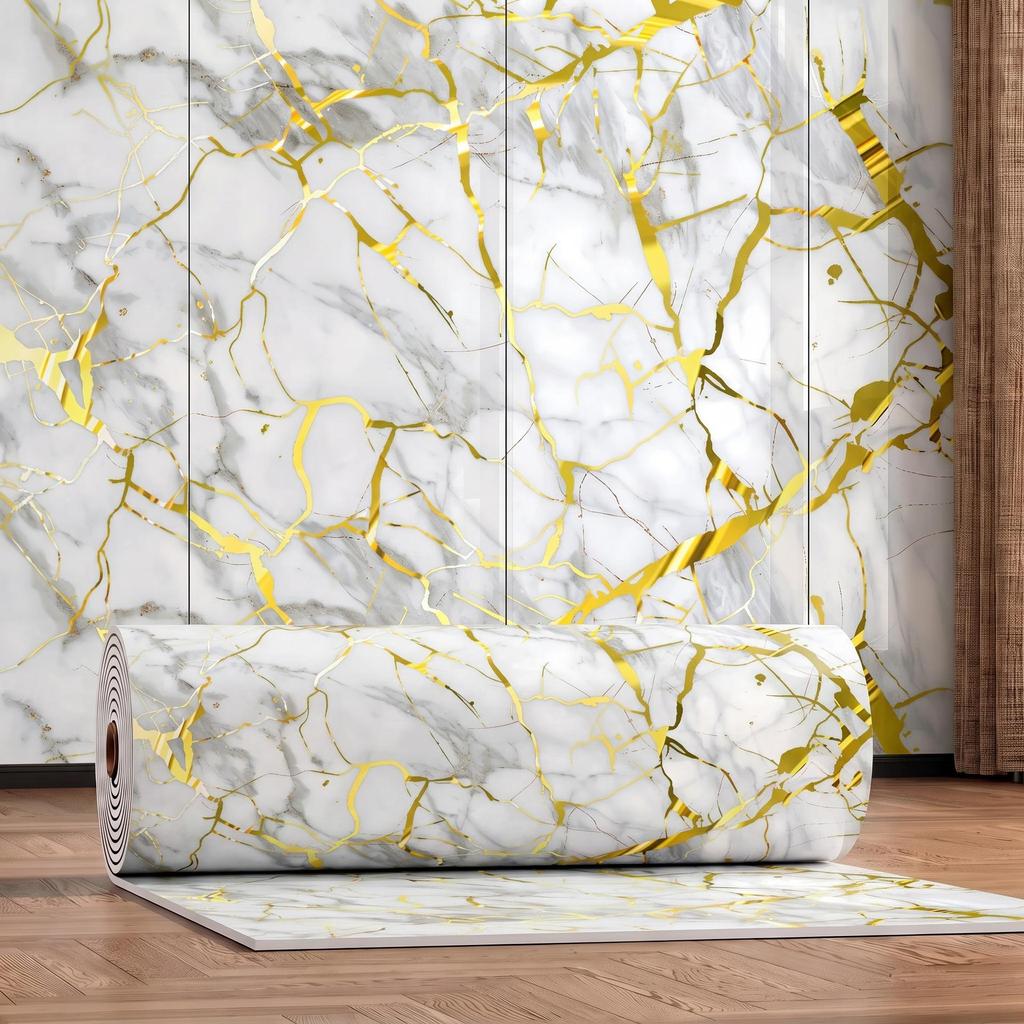 Gold-Plated Marble-Style Waterproof Wall Stickers for TV Backgrounds