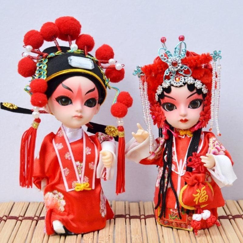 Chinese Peking Opera Mask Doll Opera Character Decoration Silk Doll Chinese Handmade Decorative Gifts Shop Decoration Doll