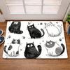 Retro Mid Century Black Cat Doormat Green Stripe Bow Vintage Cartoon Cat Indoor Entrance Rug