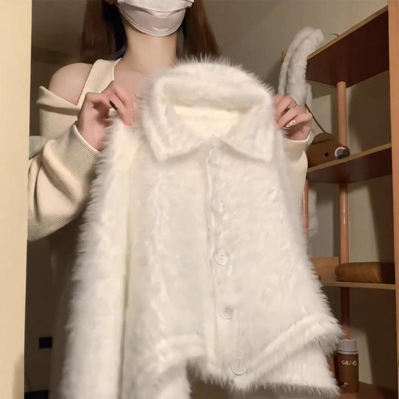 

Новое осеннее пальто осенне-зимний топ с длинным рукавом женский высококлассный свитер с лацканами женский свободный вязаный кардиган L белый