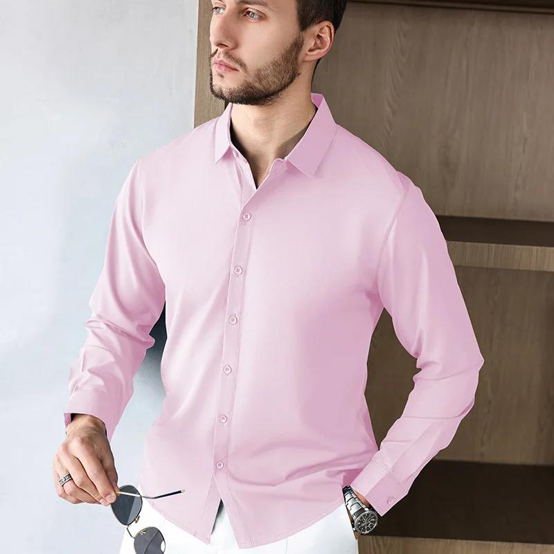New Men's Business Casual Long Sleeved Solid Color Shirt Wrinkle Resistant Wrinkle Free Comfortable All Season Versatile Top