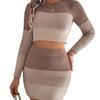 Autumn and Winter Multi-color Long-sleeved Crop Top, Hip-hugging Skirt, Knitted Suit Women's Clothing