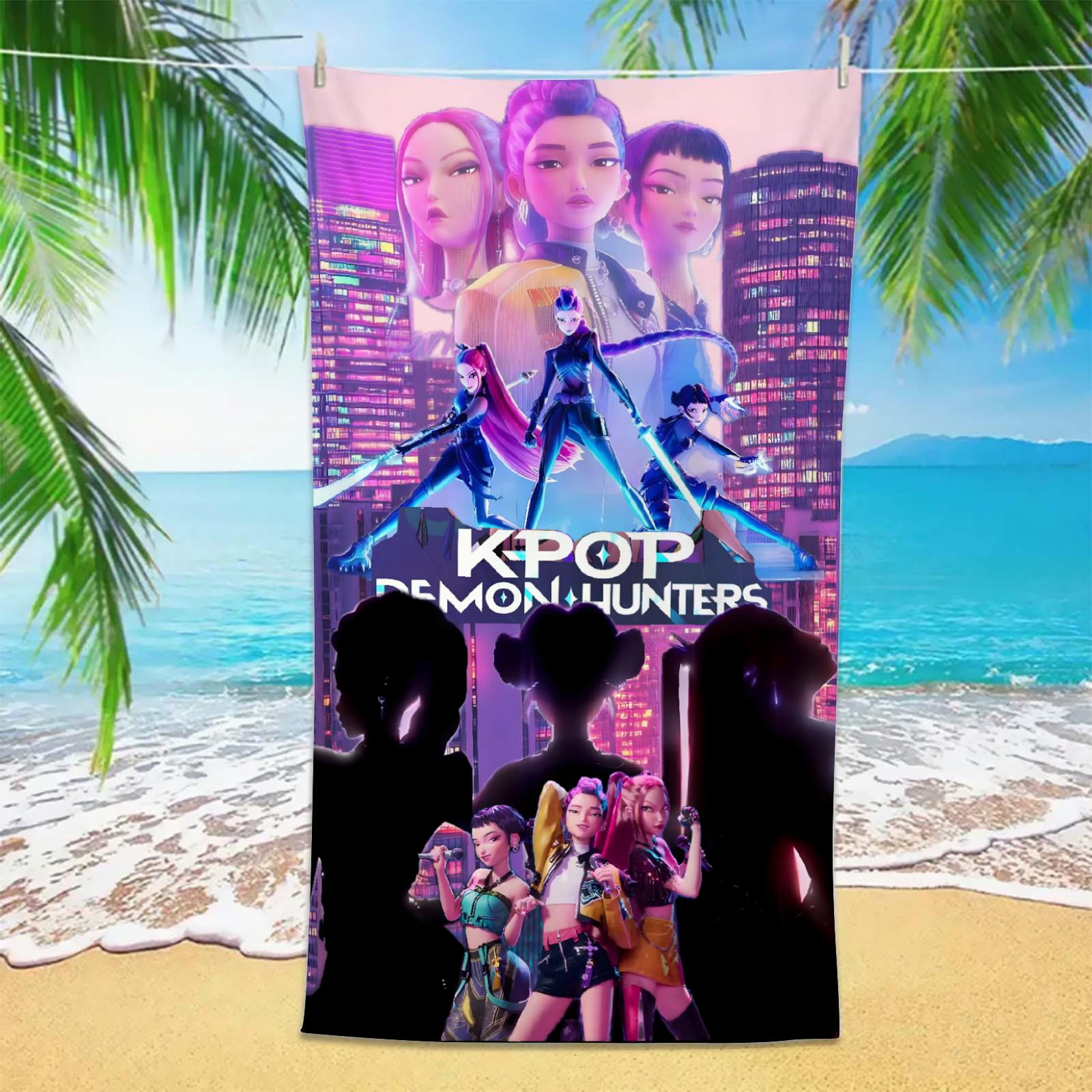 

K-POP Пляжные полотенца D-Demon-Hunters Микрофибра Анти-песок Быстросохнущее Банное полотенце Лучшие подарки на день рождения для девушек Женщин Вечеринка у бассейна 80x160cm&1pc