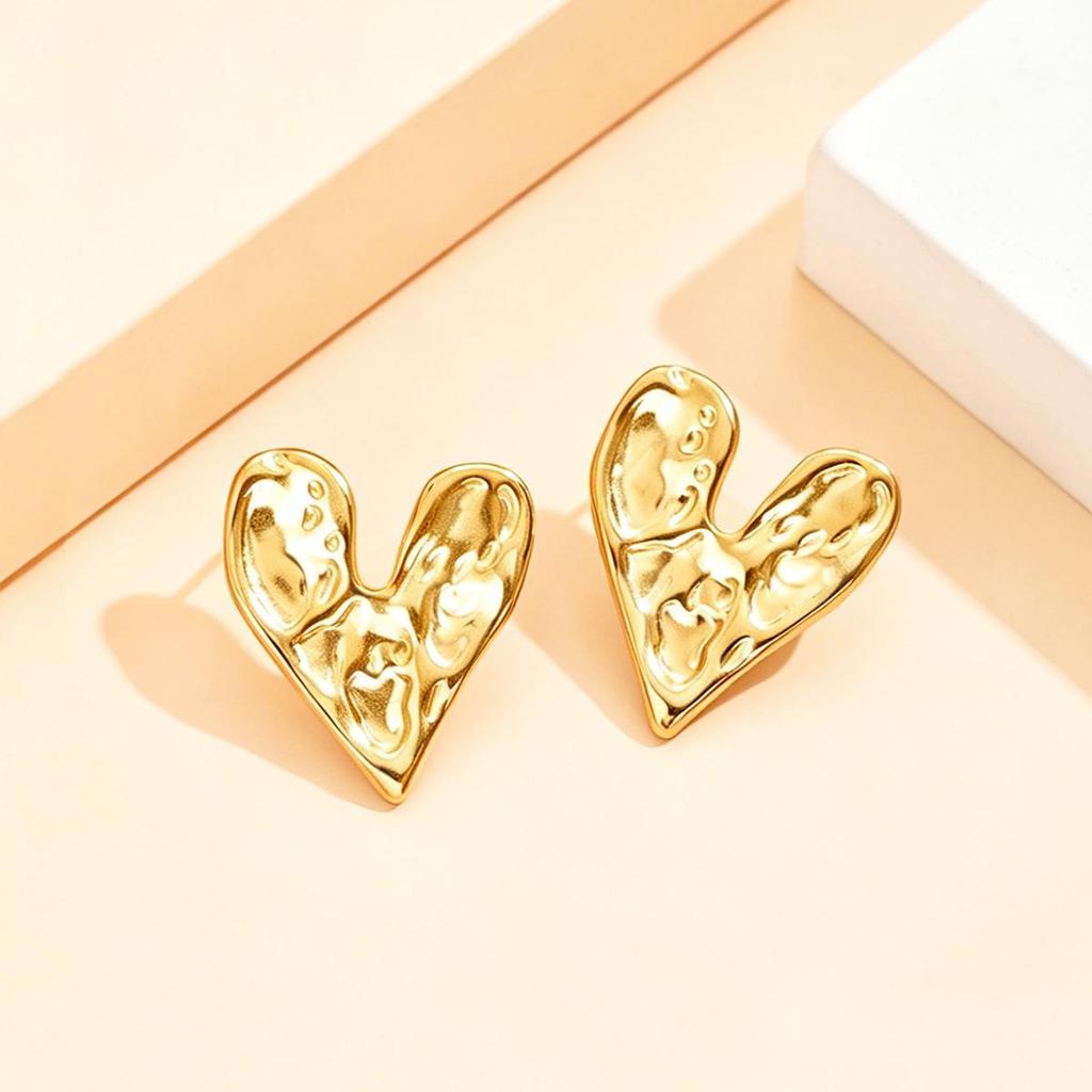 Baroque Irregular Heart 18K Gold-Plated Stainless Steel Stud Earrings