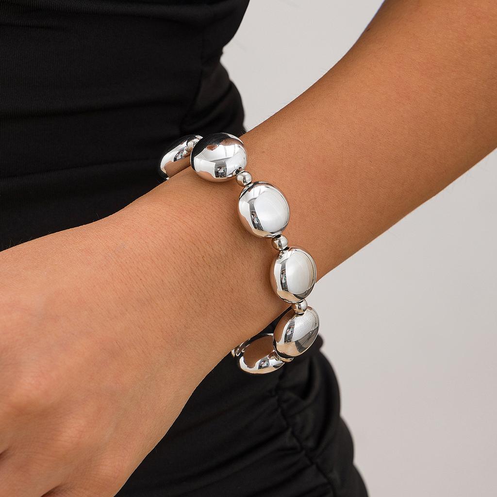 Exaggerated Smooth Geometric Alloy Wide Bracelet, Personalized Baroque Irregular Beaded Bracelet For Women