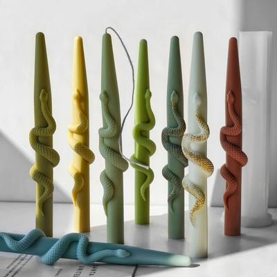 DIY Snake Shaped Rose Long Rod Cylindrical Candle Mold Handmade New Pattern Relief Cement Gypsum Mold Used for Home Decoration