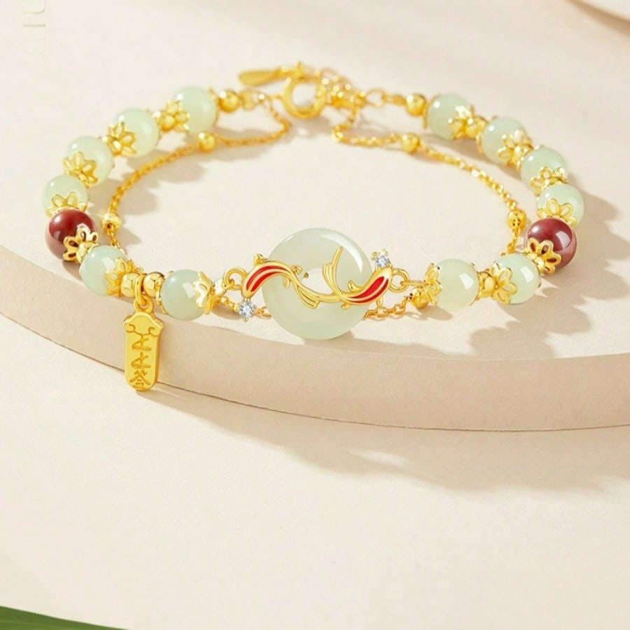 Retro women beaded bracelet women's light luxury niche design imitation jade bracelet Valentine's Day gift