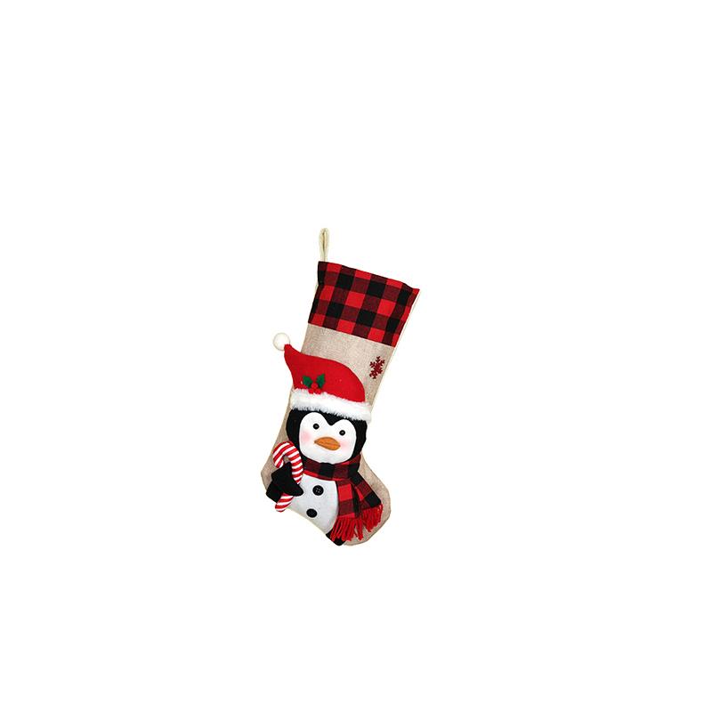 Christmas Stockings, Christmas Stocking Deer Santa Snowman Burlap Plaid Xmas Stocking Holiday Christmas Decoration For Family