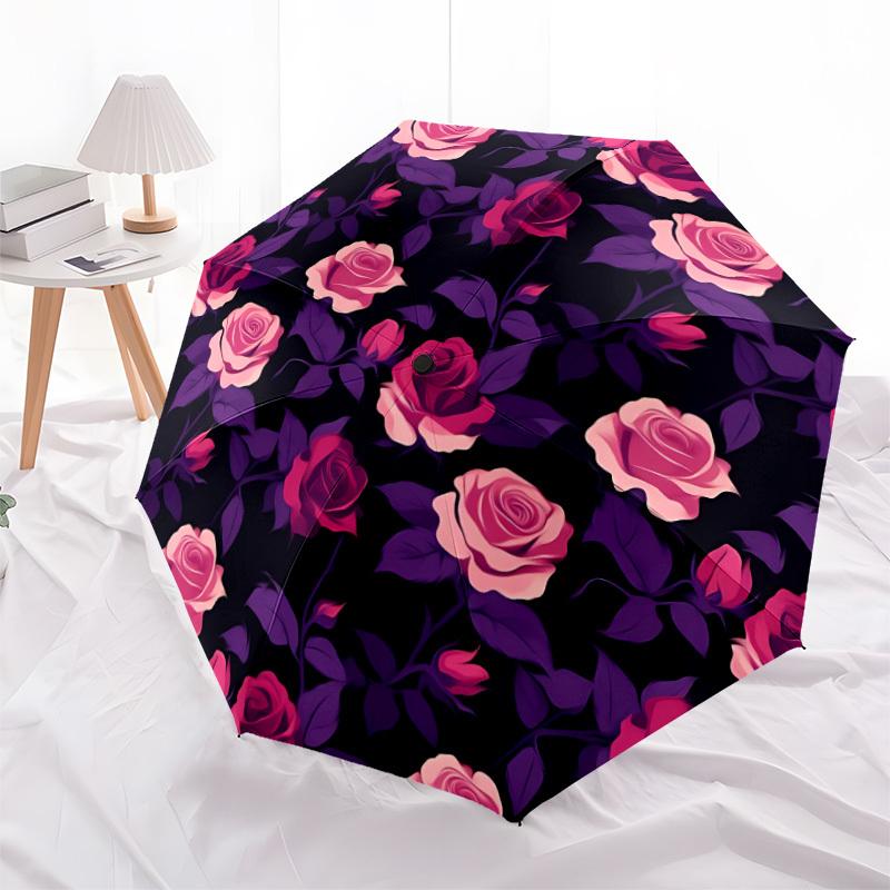 1 Stück Floral Roses Automatisches Öffnen/Schließen Regenschirm Kompakter Faltregenschirm, Ganzjahres-Tragbarer Regenschirm für Damen/Herren F1124306