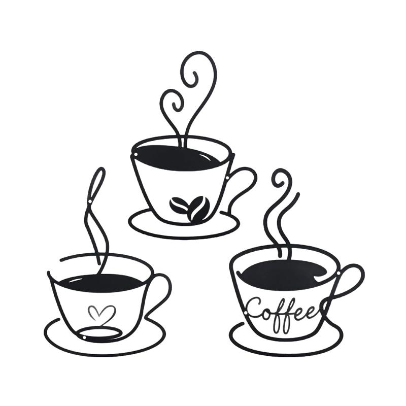Set di 3 Decorazioni Murali in Metallo per Tazze da Caffè, Decorazione da Appendere per Caffetteria, Segno Metallico a Tema Caffè, Vintage Rustico, per Cucina, Ristorante, Negozio