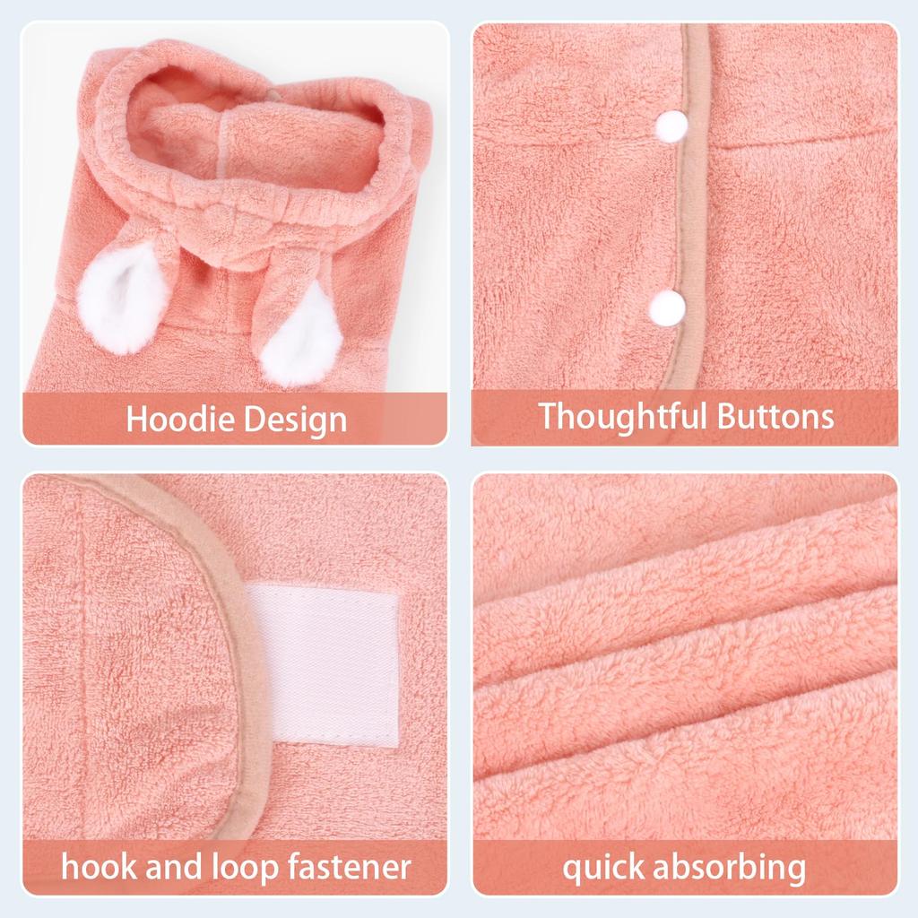 Cute Pet Bathrobe Pet Dogs And Cats Absorbent Quick Drying Towel Adjustable Winter Puppy Bath Towel Hooded Coat Pet Supplies
