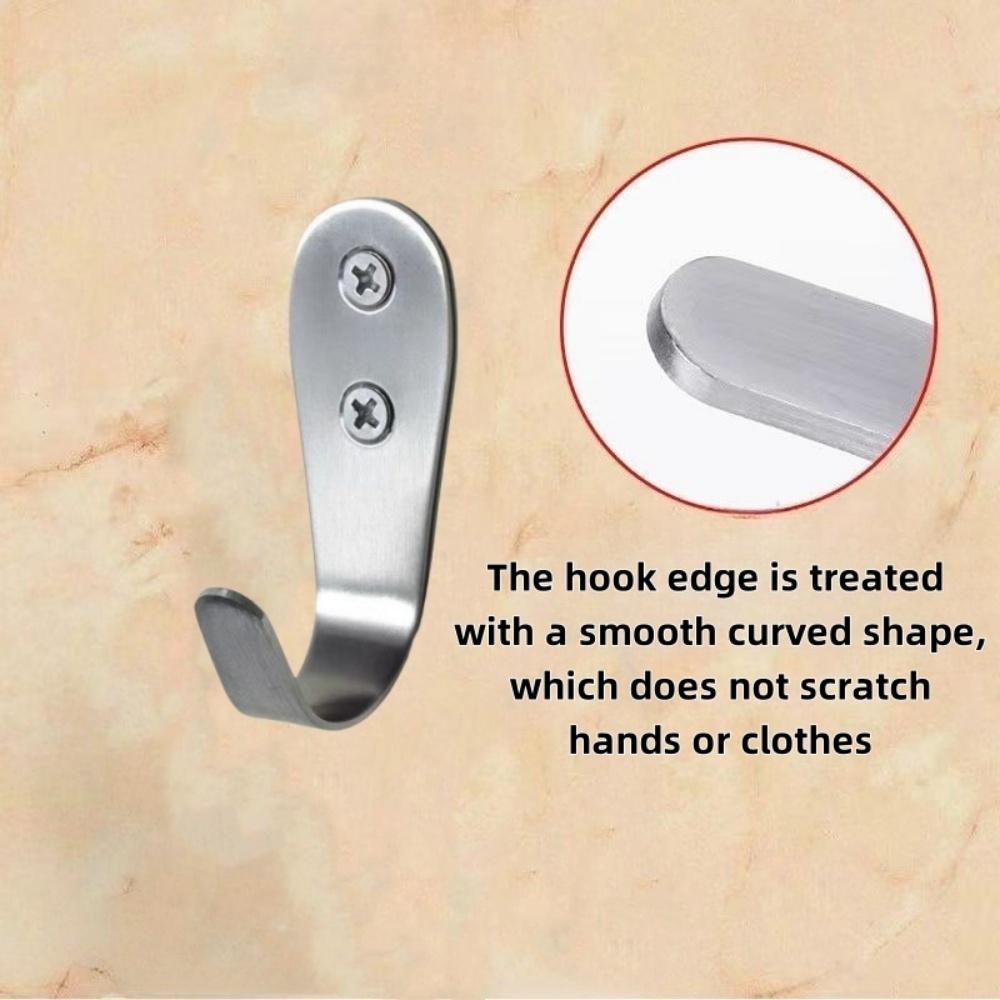8pcs Stainless Steel Wall Mounted J-shaped Clothes Hooks For Entrance Kitchen Bedroom Bathroom Office 2mm