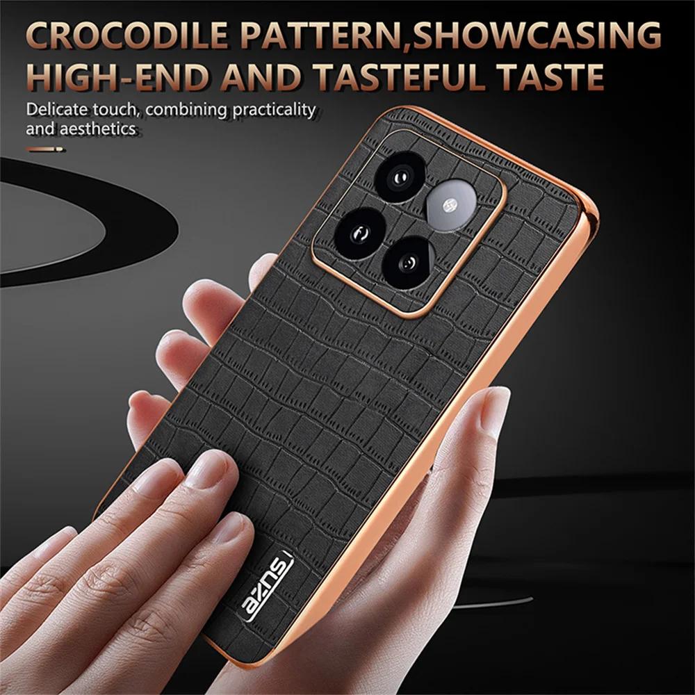 Luxury Crocodile Leather Phone Case for Xiaomi POCO X6 M6 F5 F6 Pro 4G 5G Mi 14 Ultra 13T Pro Shockproof Electroplat Frame Cover