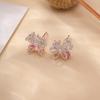 Hollow Butterfly Stud Earrings Inlaid Pink Cubic Zirconia Sparkly Elegant Sweet Daily Wear Jewelry For Women Ladies