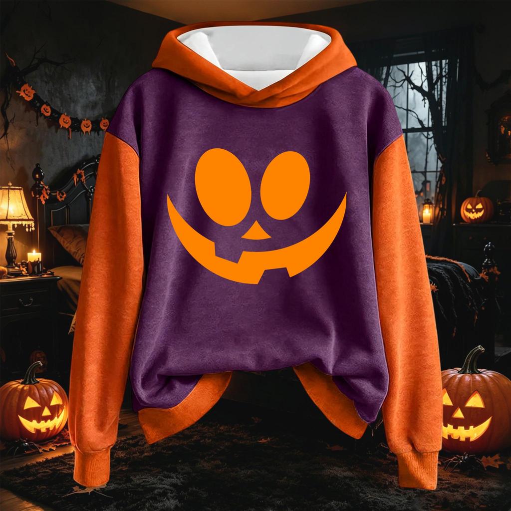 Women's Pullover Hoodie with Halloween Print Long Sleeve Drawstring Hood