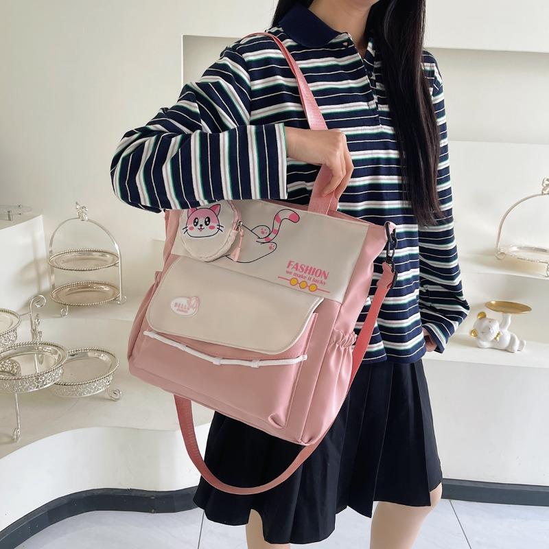 Campus two-piece set contrasting color splicing shoulder bag small fresh literary tote bag student messenger bag tide