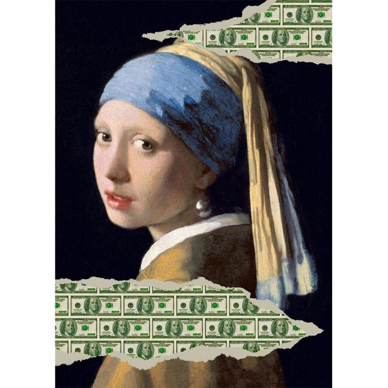 İnci küpeli ünlü kız, posterler, tuval, yağlı boya, komik köpek yavrusu, çiçekler, gitar, oturma odası için duvar sanatı, ev dekoru