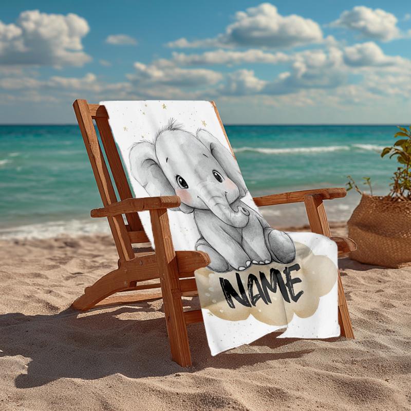 Custom Name Ultra-Soft Beach Towel with A Elephant Theme,Ideal for Pool - Camping, Diving - Perfect Travel Essential, Vibrant Beach Towel.