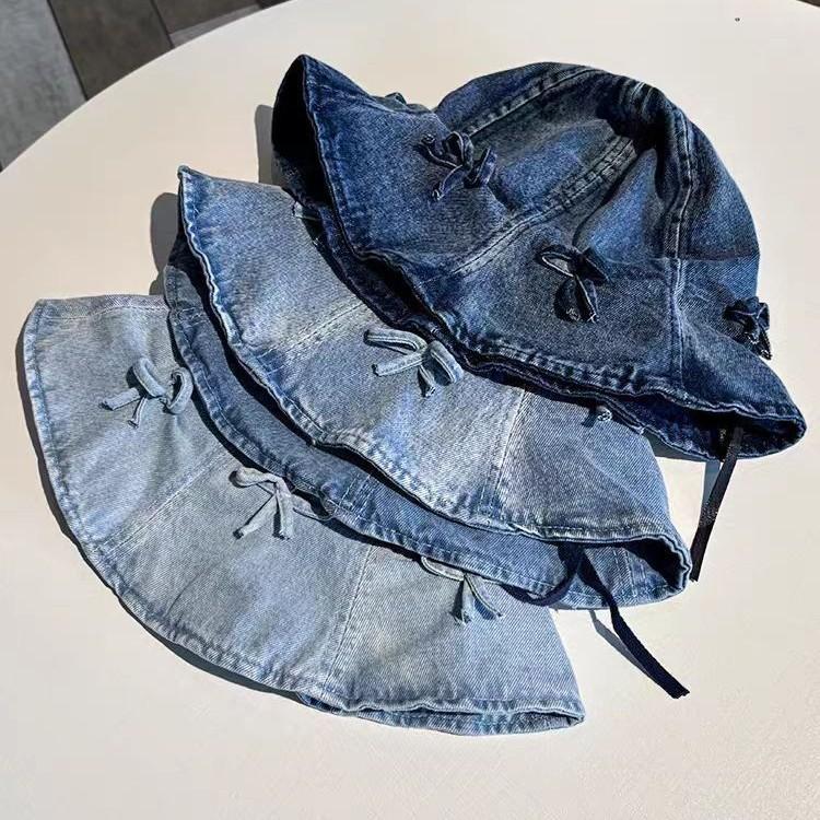 Pălărie de pescar din denim cu fundă dulce și versatilă, pălărie casual de primăvară și toamnă, pălărie bucket mică pentru față de damă, pălărie tip bazin, la modă
