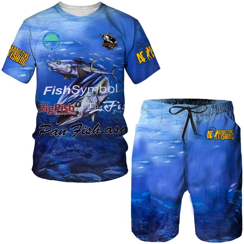 Summer Fishing Battle Camo 3D Print Men's T-shirt Sets Harajuku Fashion T-Shirt Shorts Two Piece Set Casual Pullover Tracksuit