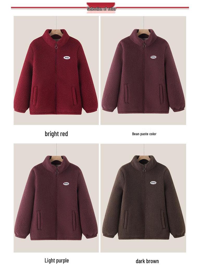 Autumn/Winter Cotton Padded Fleece Jacket for Middle-Aged & Elderly: Cozy Lamb Wool Coat for Grandparents