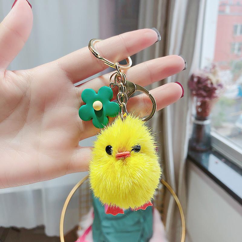 

Chick Plush Soft Key Holder With Real Mink Fur Perfect For Car Accessories зелёный