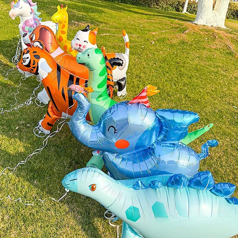 4D Cartoon Foil Balloons Elephant Stand Walking Balloon With Wheel For Kids Birthday Party Decoration Baby Shower