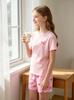 Girls Pajama Set, Cute Bow Print Short Sleeve Top & Striped Shorts, Soft Cozy Loungewear for 12-16 Years