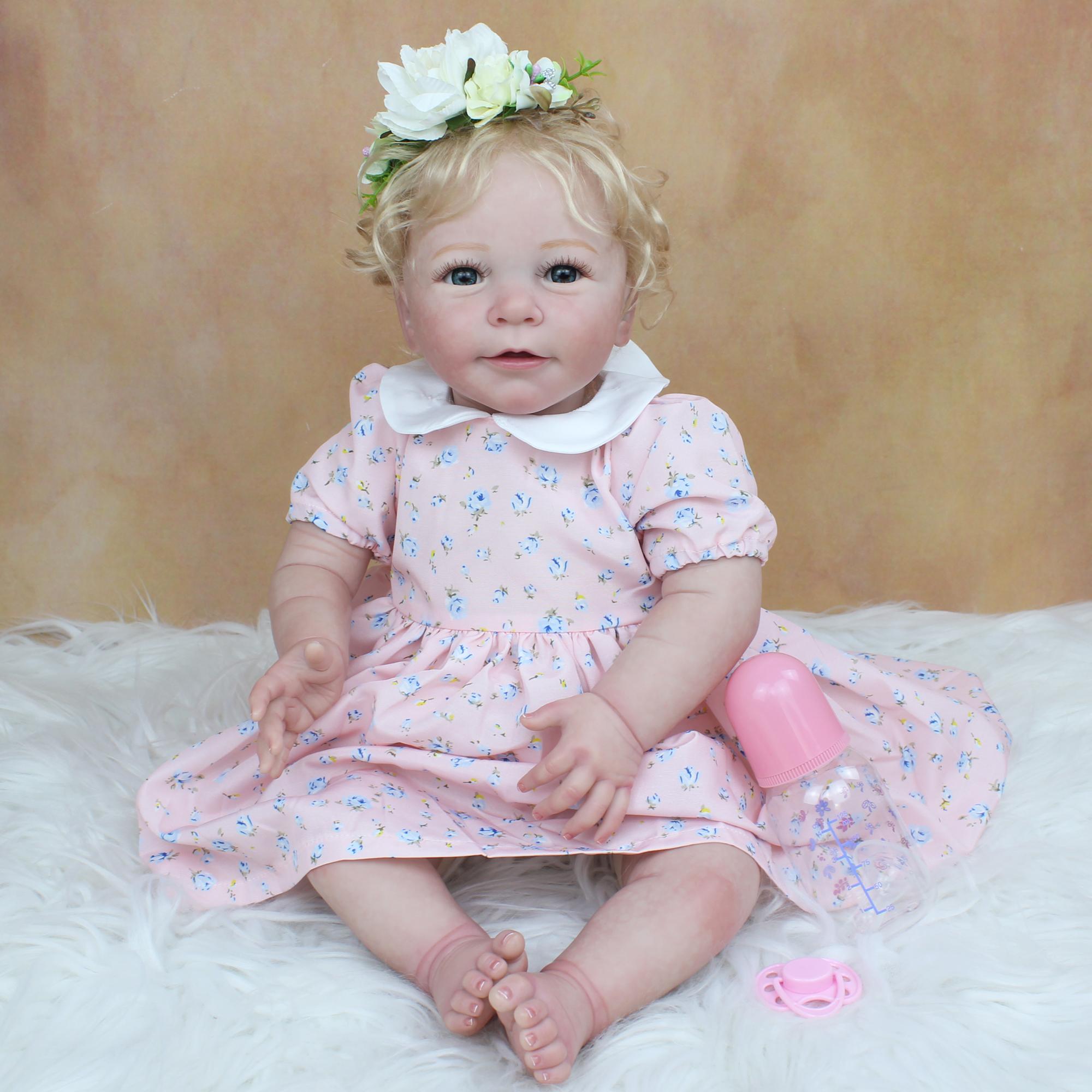 

BZDOLL 55 CM 22 Inch 3D-Paint Skin Soft Vinyl Reborn Baby Toddler Finished Doll Have Blood Vessels and Bloodshot Cloth Body Lisa Girl Toy cloth body doll