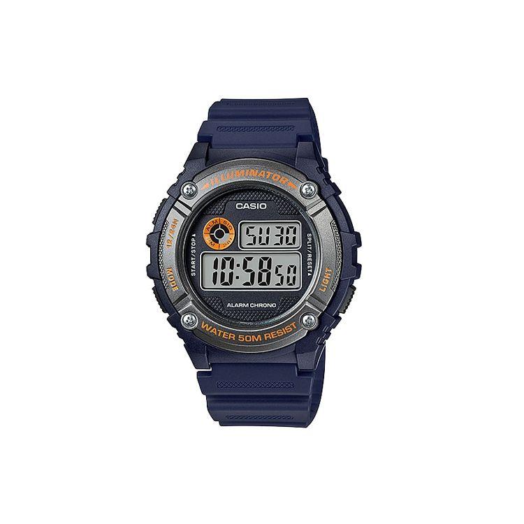 Casio Youth Series 50M Waterproof Led Backlight Quartz Movement Resin Strap Watch Men watches Gray W-216H-2BVDF Blue Strap
