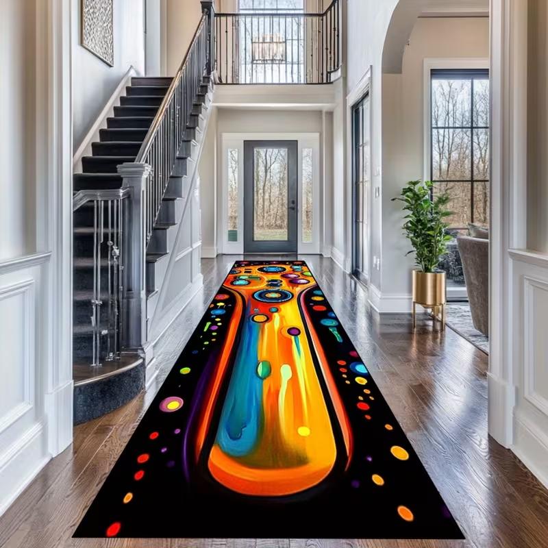 Alfombra de Pasillo Geométrica Oscura, Alfombra de Patrón Monocromático para Pasillo y Corredor, Felpudo Texturizado para Espacios Industriales Modernos