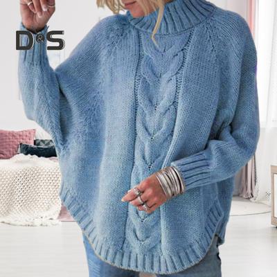 Women Autumn Winter Sweater Thick Knit Loose Turtleneck Neck Protection Loose Long Sleeve Dolman Sleeve Pullover Cold Resistant Lady Sweater