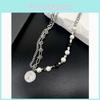 Modern Steel Multilayer Chain Necklace With Pearl Pendant For Casual Wear