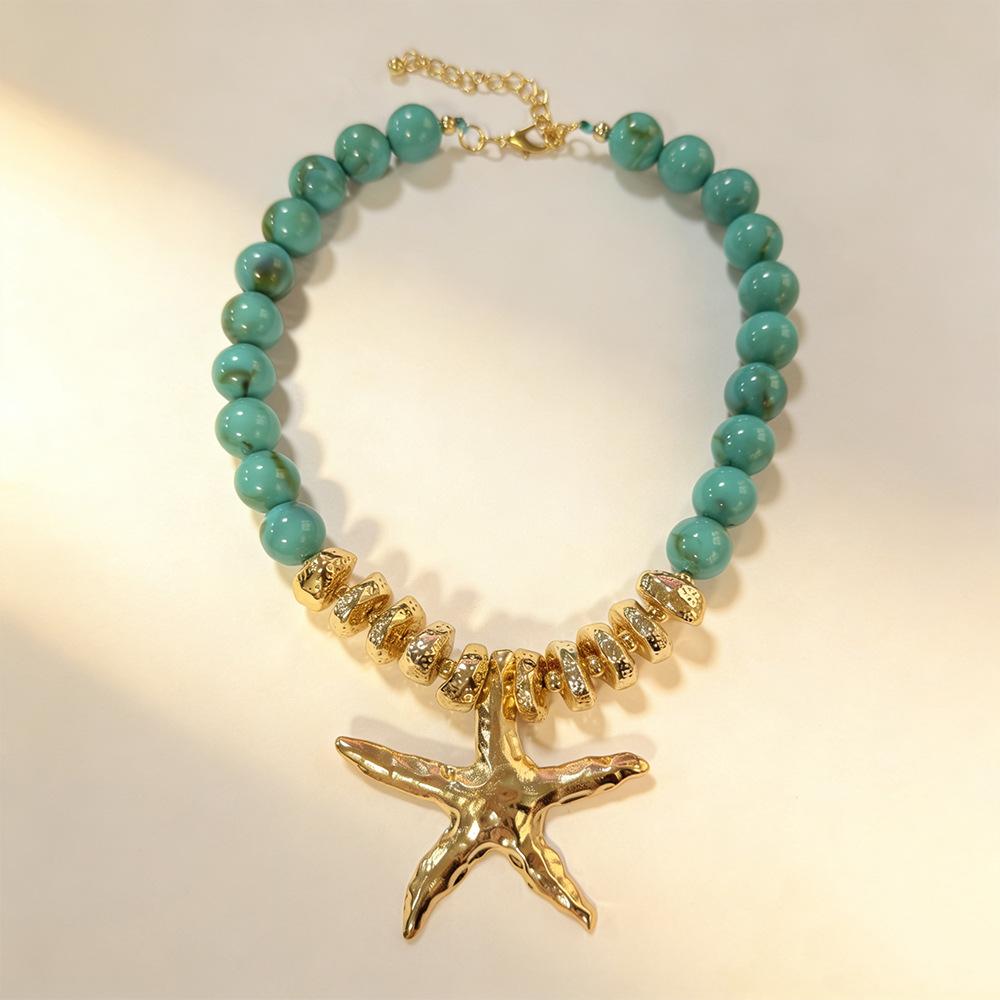 ZA Starfish Pendant Acrylic Beaded Necklace Vacation Style Ocean Clavicle Chain Handmade Light Luxury