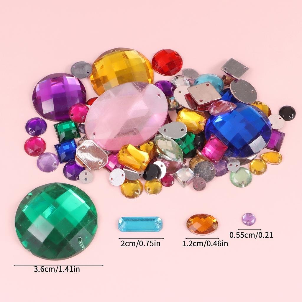 Sew on Rhinestones 100Pcs Mixed Shape Flat Back Rhinestones with 2 Holes Sewing Arylic Rhinestone for Crafts