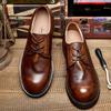 British Vintage Handmade Leather Casual Shoes Round Toe Soft Leather Business Dress Shoes Men's Wedding Shoes Workwear Shoes