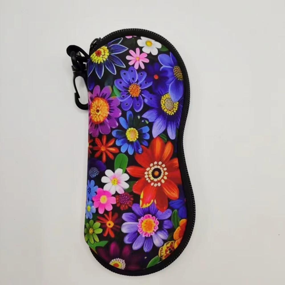Portable Floral Sunglasses Case with Carabiner Ultra Light Waterproof Eyeglass Pouch Zipper Glasses Organizer for Women Men