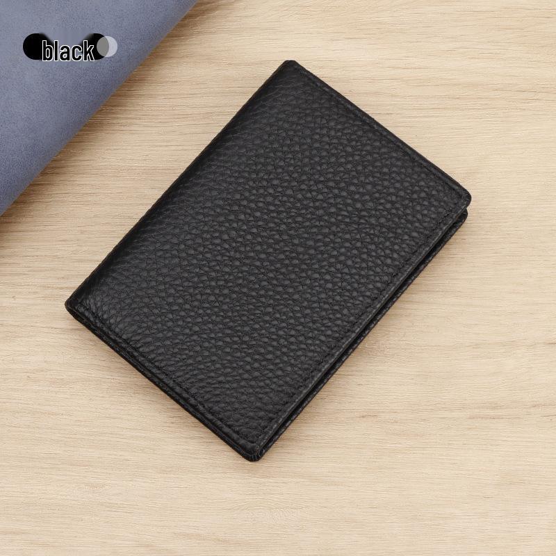 

Мужской визитник из натуральной кожи - Подарок из коровьей кожи с зернистой фактурой личи чёрный