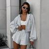 Womens Street Style Tracksuit Solid Color Long Sleeve Top Shorts Set Casual Daily Wear