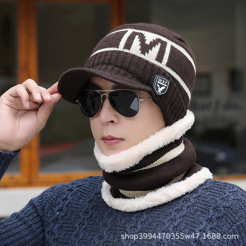 Hat Men's Winter Men's Fleece Thickened Knitted Hat Cycling Warm Hat Windproof Wool Hat Youth