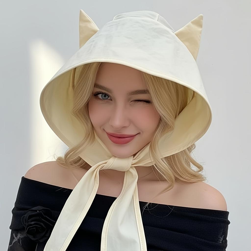 1Pc Naughty Little Devil Strap Sun Hat, Quick-Dry Sun Protection Ear-Wrap Headscarf Hat, Cute Cat Ear Design To Make Your Face Look Smaller, Novelty