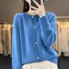 Women's Lazy Style Crew Neck Star-Button Knit Cardigan Sweater Undershirt Jacket
