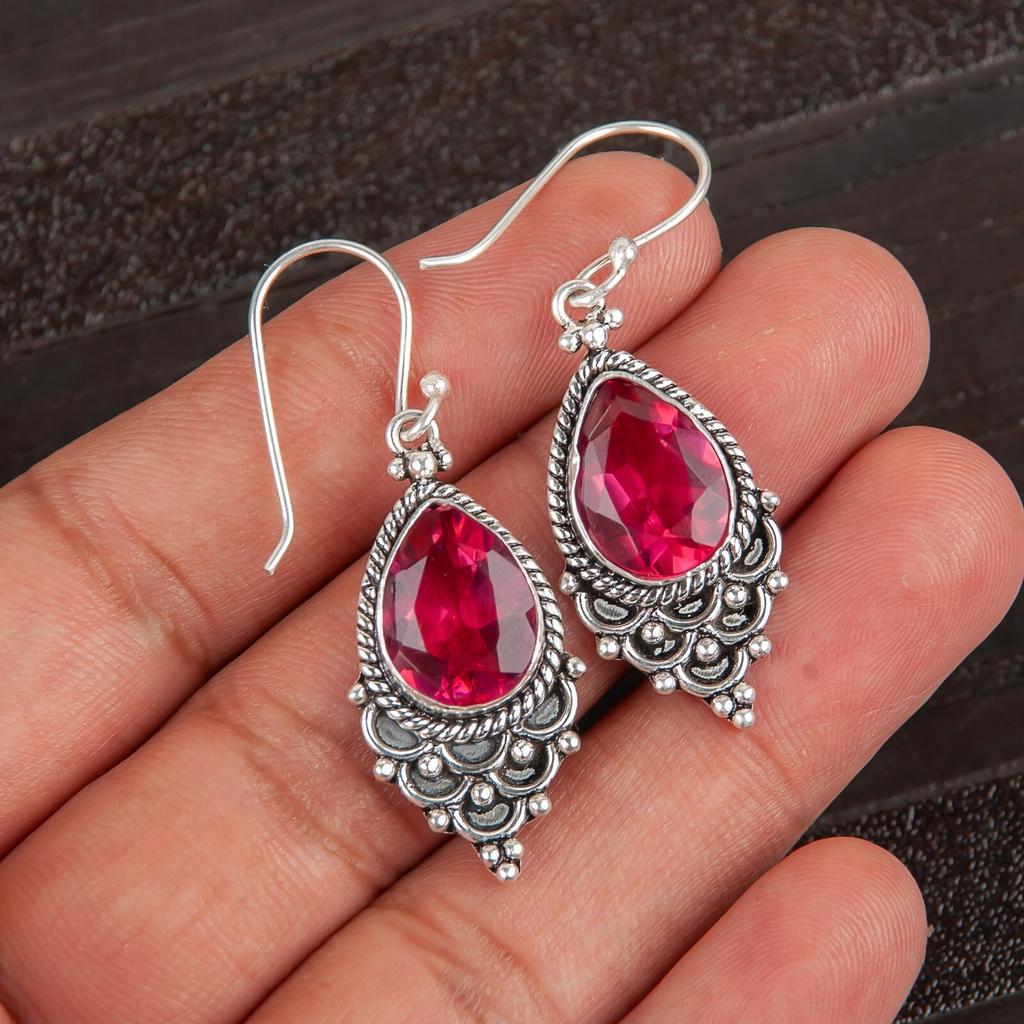 Rosa Turmalin Edelstein 925 Sterlingsilber Schmuck Ohrringe 1,9" Geschenk für Mama EE-85-18