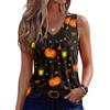 Women's Sleeveless V Neck Tank Top Casual Halloween Pumpkin Print Blouse Lightweight Summer Shirt for Everyday Wear