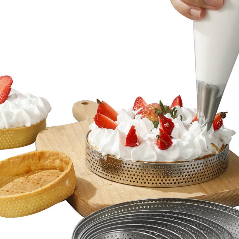 1Pc Stainless Steel Round Perforated Tart Ring With Hole Tart Bottom Tower Ring Fruit Pie Quiches Cake Ring Mousse Baking Mold