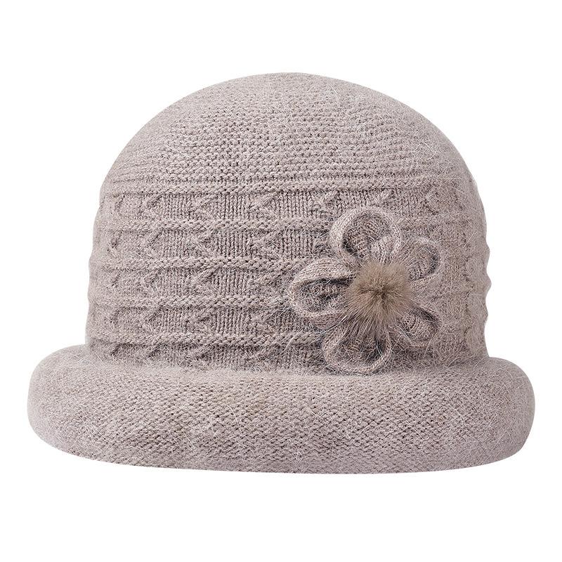 

Medium old woman rabbit wool blended knitted hat autumn and winter wool old man hat fleece thermos hat One size кавовий