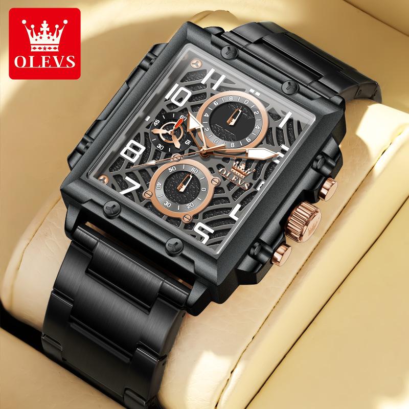 Business Men Watch Waterproof Luminous Calendar Chronograph Square Men's Watch Stainless Steel Quartz Men Watch Reloj